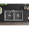 Mexen Mario granite double-bowl sink with Elia kitchen faucet, gray - 6504-71-670101-71