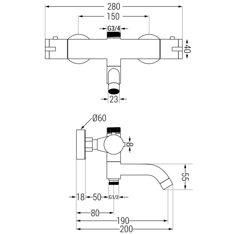 Mexen Kai thermostatic bath-shower mixer, brushed gun gray - 77900-66