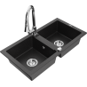Mexen Mario granite double-bowl sink with kitchen faucet Elia, black/silver metallic - 6504-73-670101-00