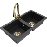Mexen Mario granite sink 2-bowl with Elia kitchen faucet, black/silver metallic - 6504-73-670101-50