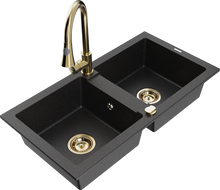 Mexen Mario 2-compartment granite sink with a kitchen mixer tap Elia, Black/Silver metallic - 6504-73-670101-50