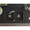Mexen Mario 2-chamber granite sink with Elia kitchen faucet, black/gold metallic - 6504-75-670101-00