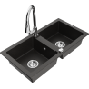 Mexen Mario 2-chamber granite sink with Elia kitchen faucet, black/gold metallic - 6504-75-670101-00