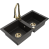 Mexen Mario 2-bowl granite sink with Elia kitchen tap, black/gold metallic - 6504-75-670101-50