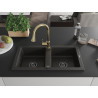 Mexen Mario 2-bowl granite kitchen sink with Elia kitchen faucet, black/gold metallic - 6504-75-670101-50-B