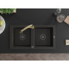 Mexen Mario 2-bowl granite kitchen sink with Elia kitchen faucet, black/gold metallic - 6504-75-670101-50-B
