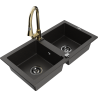 Mexen Mario granite double-bowl sink with kitchen faucet Elia, black/gold metallic - 6504-75-670101-50-B