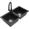 Mexen Mario 2-compartment granite sink with a kitchen mixer tap Elia, Black/Gold metallic - 6504-75-670101-70