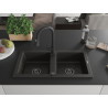 Mexen Mario 2-bowl granite kitchen sink with Elia faucet, black/gold metallic - 6504-75-670101-70-B
