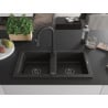 Mexen Mario 2-bowl granite sink with Elia kitchen tap, black/gold metallic - 6504-75-670101-70-B