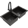 Mexen Mario 2-bowl granite kitchen sink with Elia faucet, black/gold metallic - 6504-75-670101-70-B