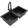 Mexen Mario 2-bowl granite sink with Elia kitchen tap, black/gold metallic - 6504-75-670101-70-B