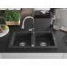 Mexen Mario granite double-bowl sink with Elia kitchen faucet, speckled black - 6504-76-670101-00