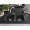 Mexen Mario granite sink 2-bowl with Elia kitchen tap, black speckled - 6504-76-670101-00