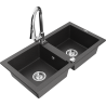 Mexen Mario 2-compartment granite sink with a kitchen mixer tap Elia, spotted black - 6504-76-670101-00