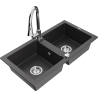 Mexen Mario granite double-bowl sink with Elia kitchen faucet, speckled black - 6504-76-670101-00