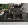 Mexen Mario 2-bowl granite sink with Elia kitchen faucet, black speckled - 6504-76-670101-50