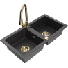 Mexen Mario granite double-bowl kitchen sink with Elia kitchen faucet, black speckled - 6504-76-670101-50