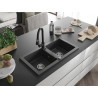 Mexen Mario Elia Granite 2-Bowl Kitchen Sink with Faucet, Speckled Black - 6504-76-670101-70