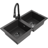 Mexen Mario granite kitchen sink 2-bowl with Elia kitchen faucet, speckled black - 6504-76-670101-70-B