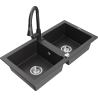 Mexen Mario 2-compartment granite sink with a kitchen mixer tap Elia, spotted black - 6504-76-670101-76