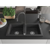 Mexen Mario 2-bowl granite sink with Elia kitchen faucet, black speckled - 6504-76-670101-76