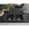 Mexen Mario 2-chamber granite sink with Elia kitchen tap, black speckled - 6504-76-670101-76