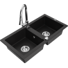 Mexen Mario granite double-bowl sink with Elia kitchen faucet, black - 6504-77-670101-00