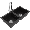 Mexen Mario granite sink 2-bowl with Elia kitchen tap, black - 6504-77-670101-00