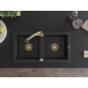 Mexen Mario granite sink 2-bowl with Elia kitchen tap, black - 6504-77-670101-50