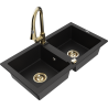 Mexen Mario granite double bowl sink with Elia kitchen faucet, black - 6504-77-670101-50