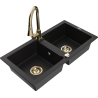 Mexen Mario granite sink 2-bowl with Elia kitchen tap, black - 6504-77-670101-50