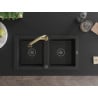 Mexen Mario 2-bowl granite kitchen sink with Elia kitchen tap, black - 6504-77-670101-50-B