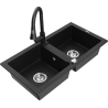 Mexen Mario granite double-bowl sink with Elia kitchen faucet, black - 6504-77-670101-70