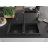 Mexen Mario granite sink 2-bowl with Elia kitchen tap, black - 6504-77-670101-70-B