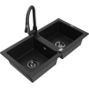 Mexen Mario 2-bowl granite sink with Elia kitchen faucet, black - 6504-77-670101-70-B