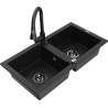 Mexen Mario granite sink 2-bowl with Elia kitchen tap, black - 6504-77-670101-70-B
