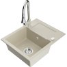 Mexen Enzo granite 1-bowl sink with drainer and Elia kitchen faucet, beige - 6506-69-670101-00