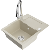 Mexen Enzo granite sink 1-bowl with drainer and Elia kitchen tap set, beige - 6506-69-670101-00