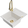 Mexen Enzo 1-bowl granite sink with drainer and kitchen faucet Elia, white - 6506-20-670101-50