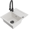 Mexen Enzo 1-bowl Granite Sink with Drainer and Elia Kitchen Tap, White - 6506-20-670101-70
