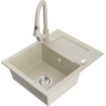 Mexen Enzo 1-bowl granite kitchen sink with drainer and Elia kitchen tap, beige - 6506-69-670101-69