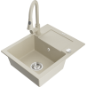 Mexen Enzo 1-compartment granite sink with a drip tray and kitchen mixer tap Elia, Beige - 6506-69-670101-69