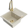 Mexen Enzo 1-bowl granite sink with drainer and Elia kitchen faucet, beige - 6506-69-670101-50