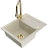 Mexen Enzo granite kitchen sink 1-bowl with drainer and Elia kitchen tap, beige - 6506-69-670101-50