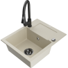 Mexen Enzo 1-bowl granite sink with drainer and Elia kitchen faucet, beige - 6506-69-670101-70
