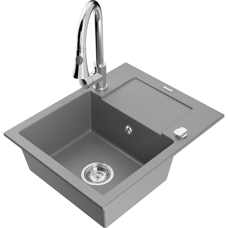 Mexen Enzo granite 1-bowl sink with drainer and Elia kitchen faucet, gray - 6506-71-670101-00
