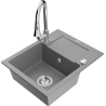 Mexen Enzo 1-compartment granite sink with a drip tray and kitchen mixer tap Elia, Grey - 6506-71-670101-00