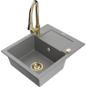 Mexen Enzo granite sink 1-bowl with drainer and Elia kitchen tap, grey - 6506-71-670101-50