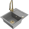 Mexen Enzo granite sink 1-bowl with drainer and kitchen faucet Elia, gray - 6506-71-670101-50